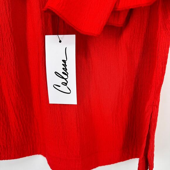 New Calessa Solid Red Flutter Tier SLeeve Elastic Neck Shirt Womens Size Large - Picture 4 of 5